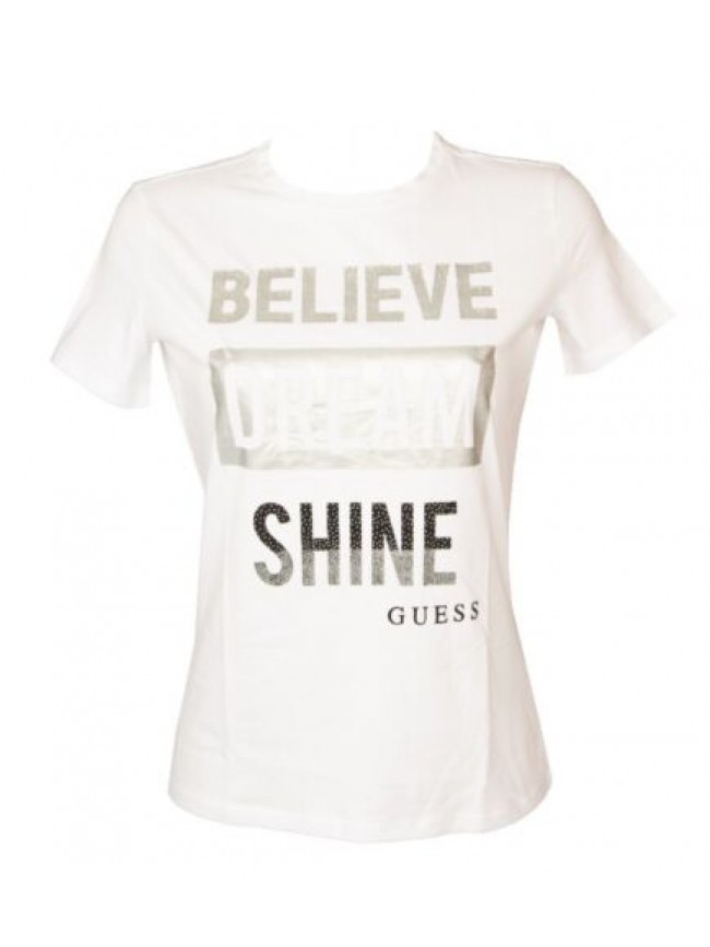 T-shirt donna GUESS maglietta manica corta girocollo con stampa e logo puro coto
