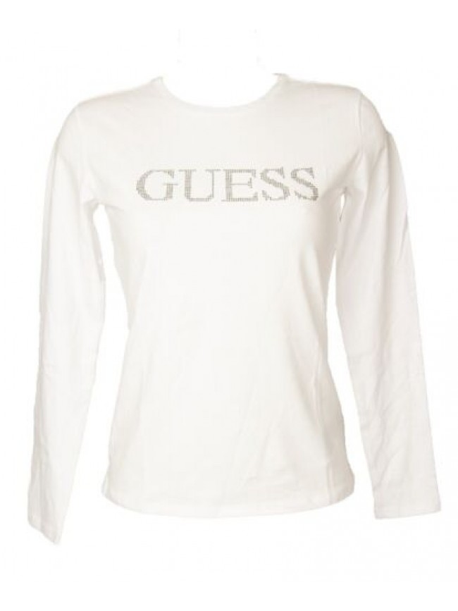 T-shirt donna GUESS manica lunga girocollo maglia con logo di strass articolo Q1
