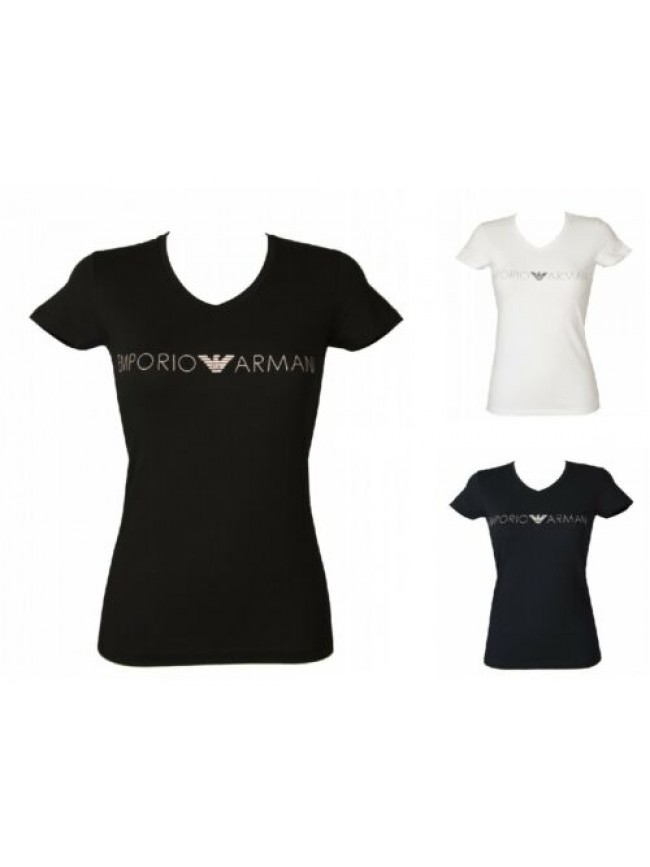 T-shirt donna manica corta scollo v maglietta elasticizzata EMPORIO ARMANI artic