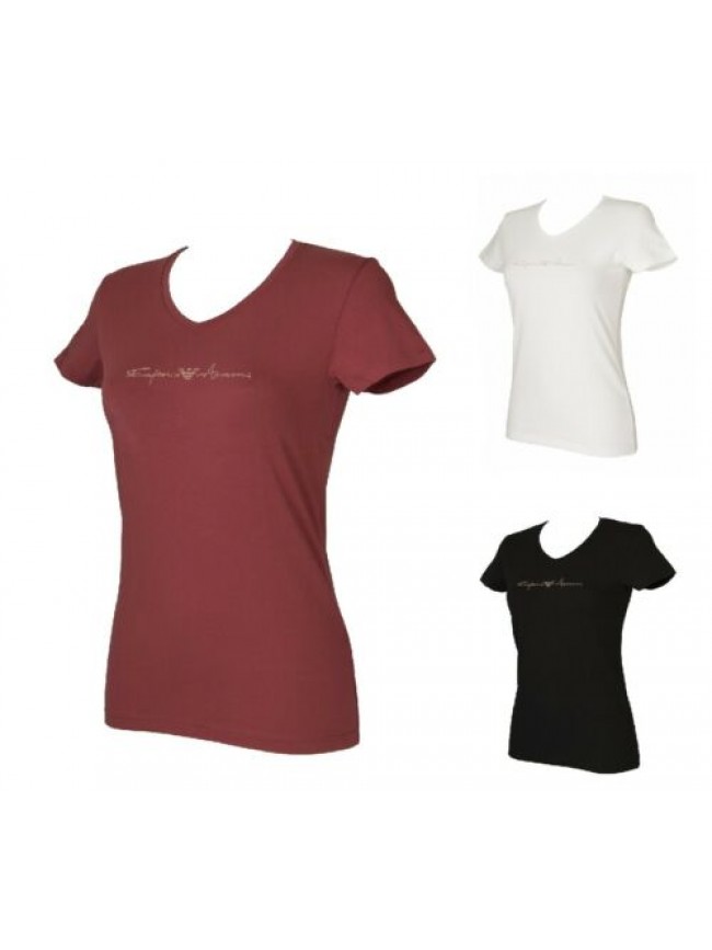 T-shirt donna manica corta scollo v maglietta elasticizzata EMPORIO ARMANI artic