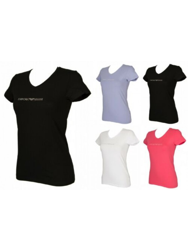T-shirt maglietta donna scollo V manica corta cotone EMPORIO ARMANI articolo 163