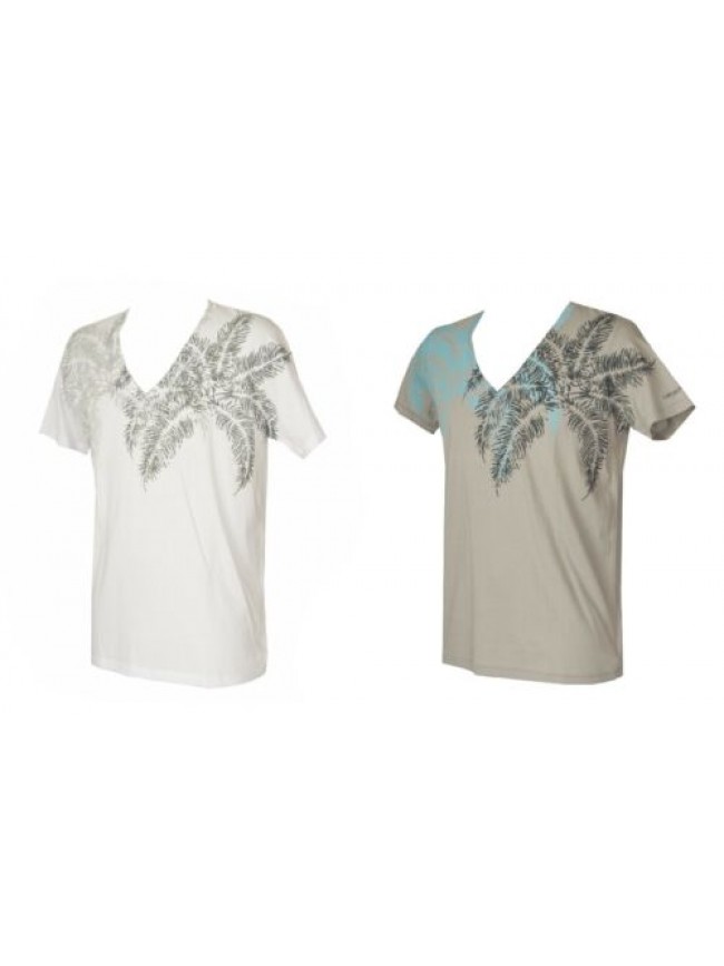 T-shirt maglietta uomo scollo V manica corta con stampa linea morbida puro coton