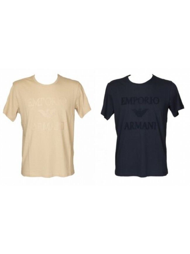 T-shirt uomo EMPORIO ARMANI maglia mezza manica girocollo cotone e lino con logo