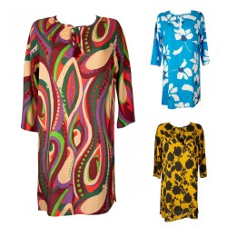 Abito donna RAGNO caftano manica 3/4 con spacchi laterali pura viscosa articolo DN11DE