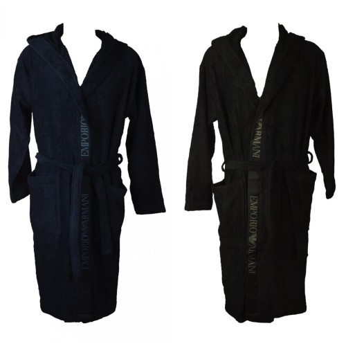 Accappatoio EMPORIO ARMANI in spugna di cotone incrociato con cappuccio articolo EM002255 AF14986 Accappatoio EMPORIO ARMANI in spugna di cotone incrociato con cappuccio articolo EM002255 AF14986