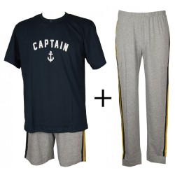 Pigiama 3 pezzi uomo trittico cotone serafino manica corta pantalone corto + lungo RAGNO SPORT articolo U086NT
