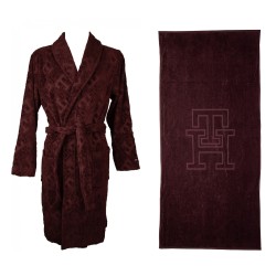 Accappatoio TH TOMMY HILFIGER spugna con collo tessuto logato + telo confezione regalo articolo UM0UM03018 bathrobe e towel
